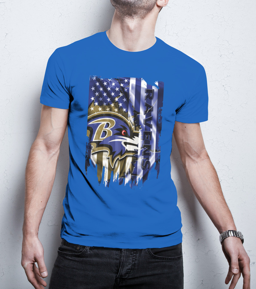 Baltimore Ravens American Flag Blend Football Team T-Shirt