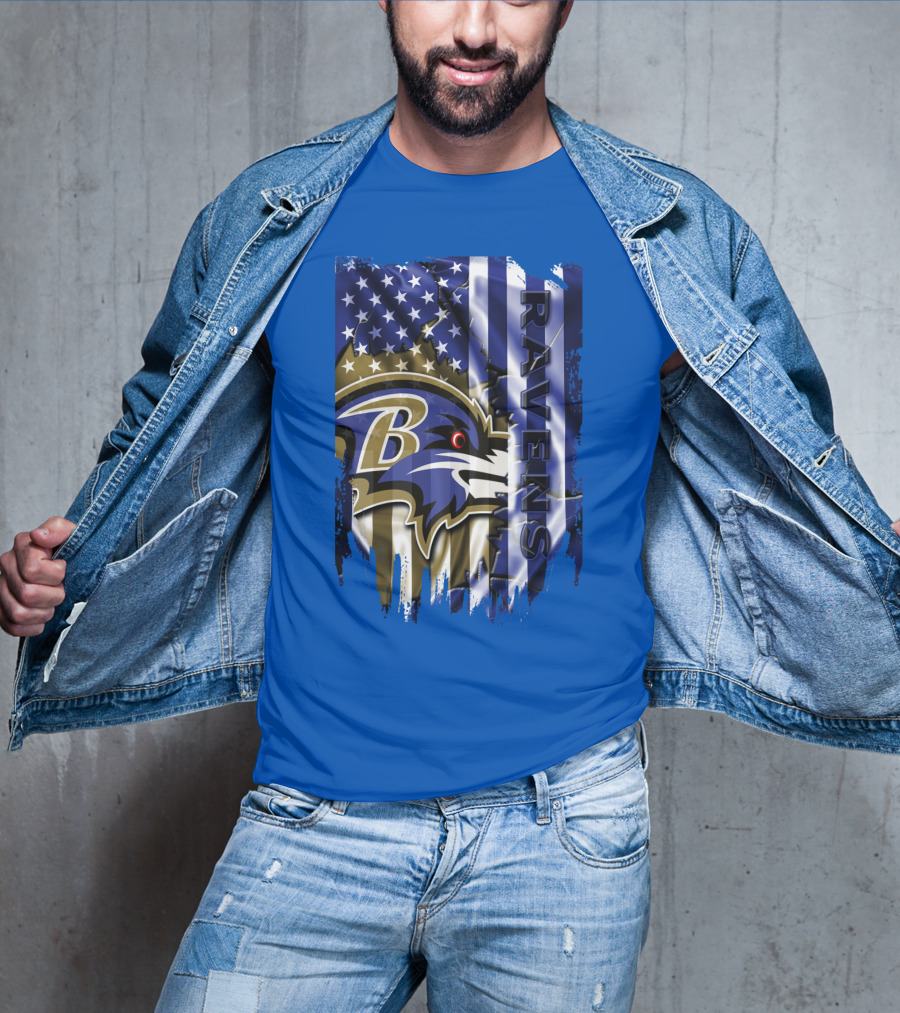 Baltimore Ravens American Flag Blend Football Team T-Shirt
