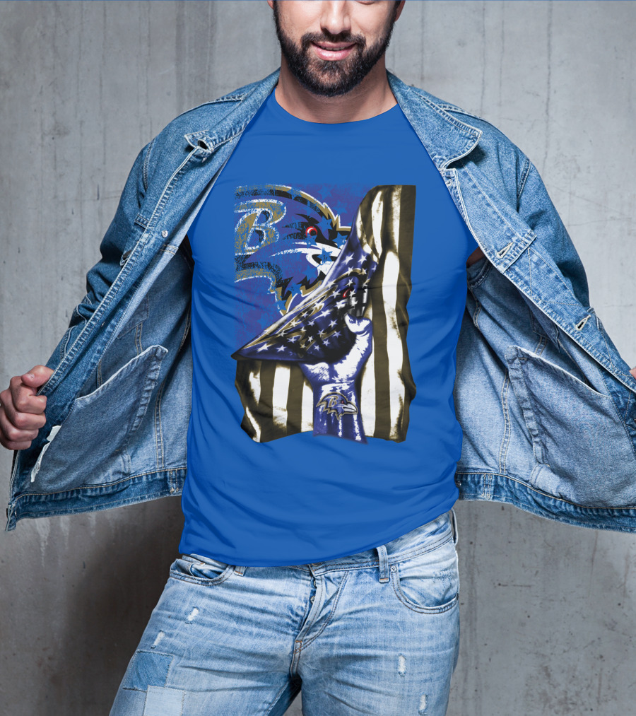 Baltimore Ravens Logo With American Flag Integration T-Shirt
