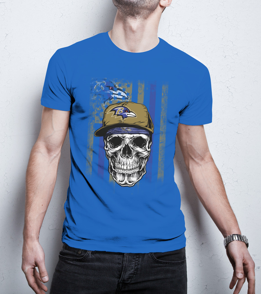 Baltimore Ravens Skull With Hat And Stylized Flag Elements T-Shirt