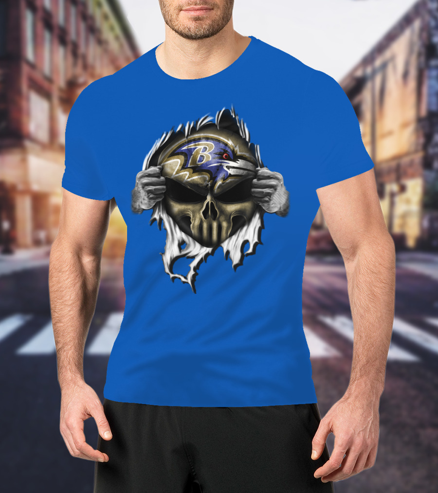 Baltimore Ravens Skull Logo Tear Reveal T-Shirt