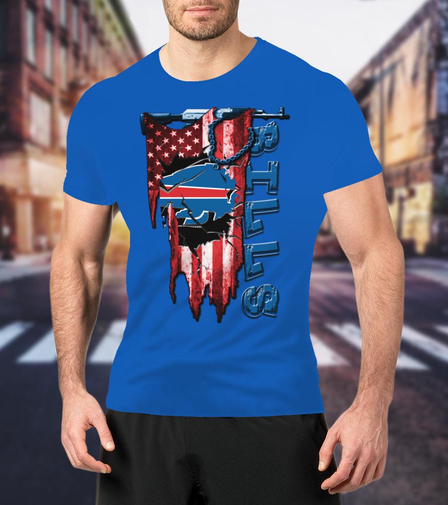 Buffalo Bills American Flag Chain Blue Logo Theme T-Shirt