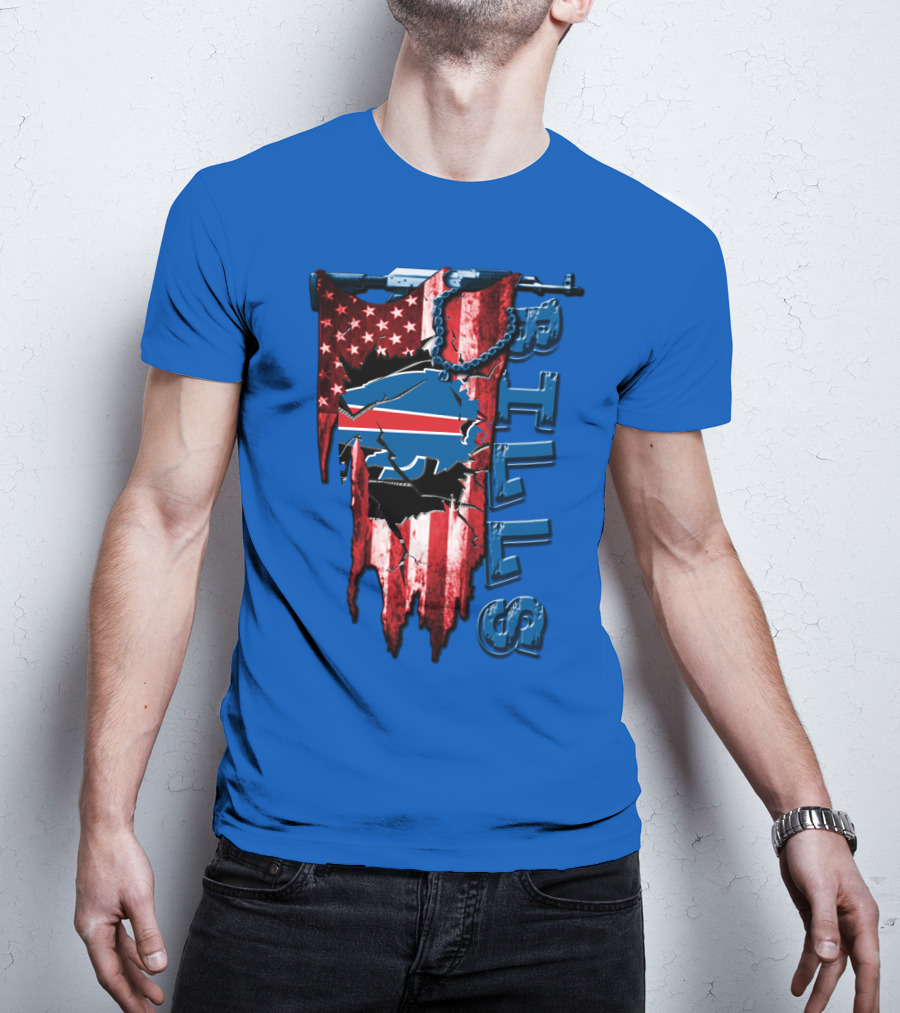 Buffalo Bills American Flag Chain Blue Logo Theme T-Shirt