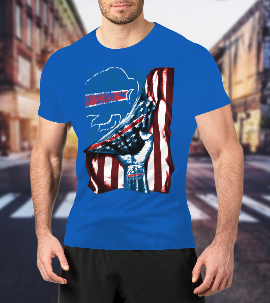 Buffalo Bills Patriotic Flag Fist With Team Logo And Silhouette T-Shirt
