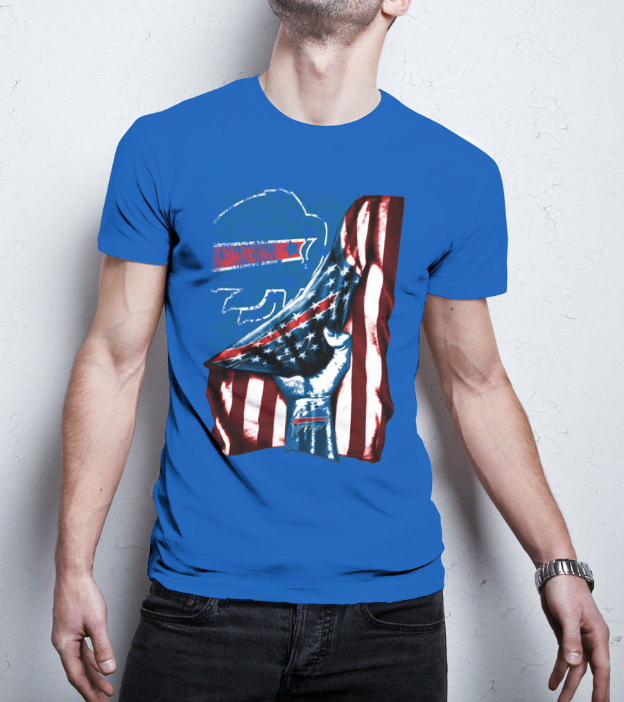 Buffalo Bills Patriotic Flag Fist With Team Logo And Silhouette T-Shirt