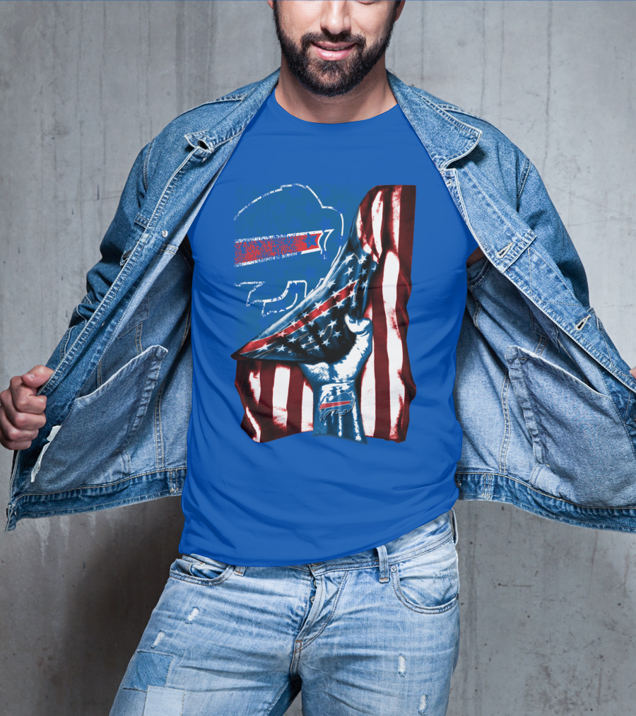 Buffalo Bills Patriotic Flag Fist With Team Logo And Silhouette T-Shirt