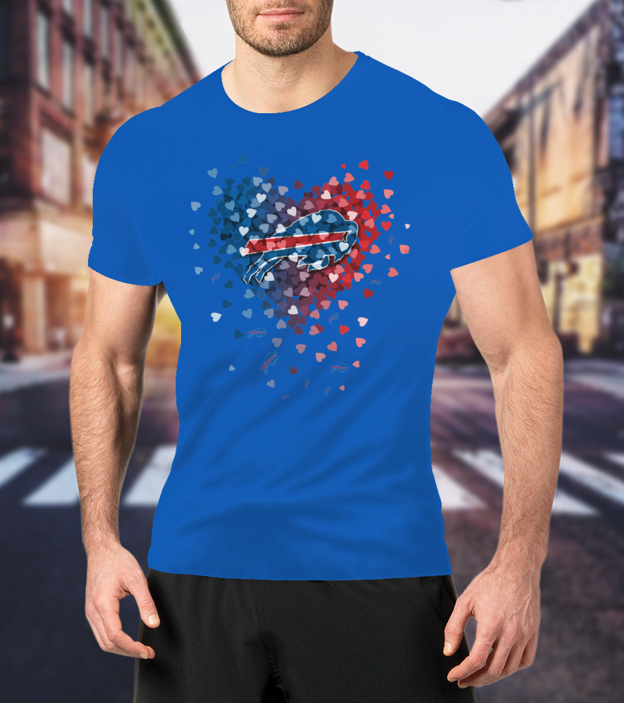 Buffalo Bills Heart-Shaped Logo With Colorful Hearts T-Shirt