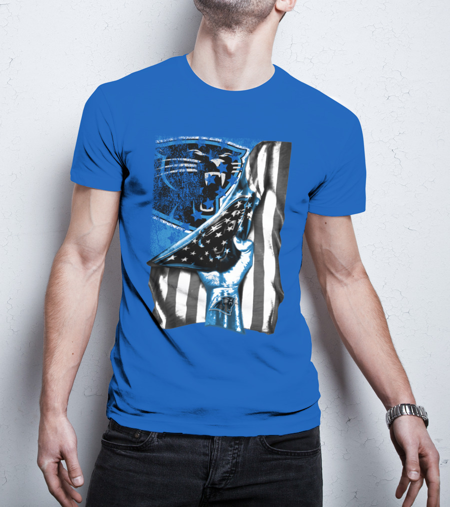 Carolina Panthers American Flag Hand Blue Graphic Fan Merchandise T-Shirt