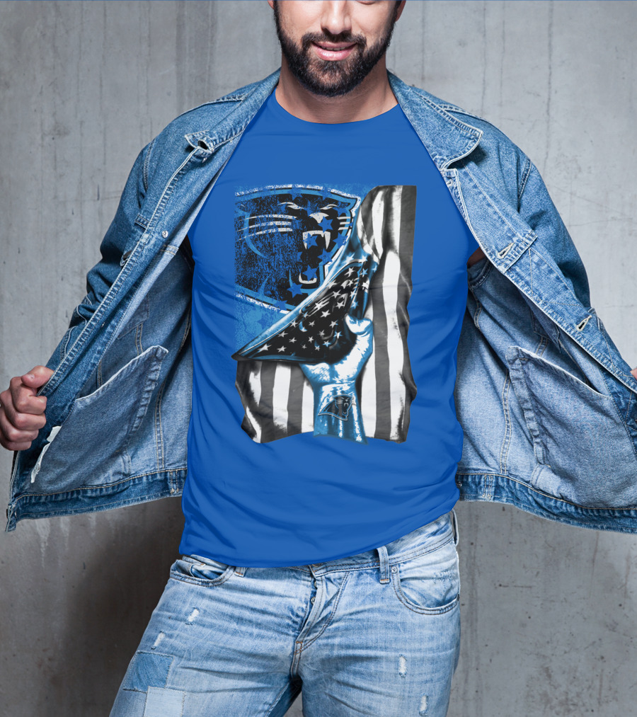 Carolina Panthers American Flag Hand Blue Graphic Fan Merchandise T-Shirt