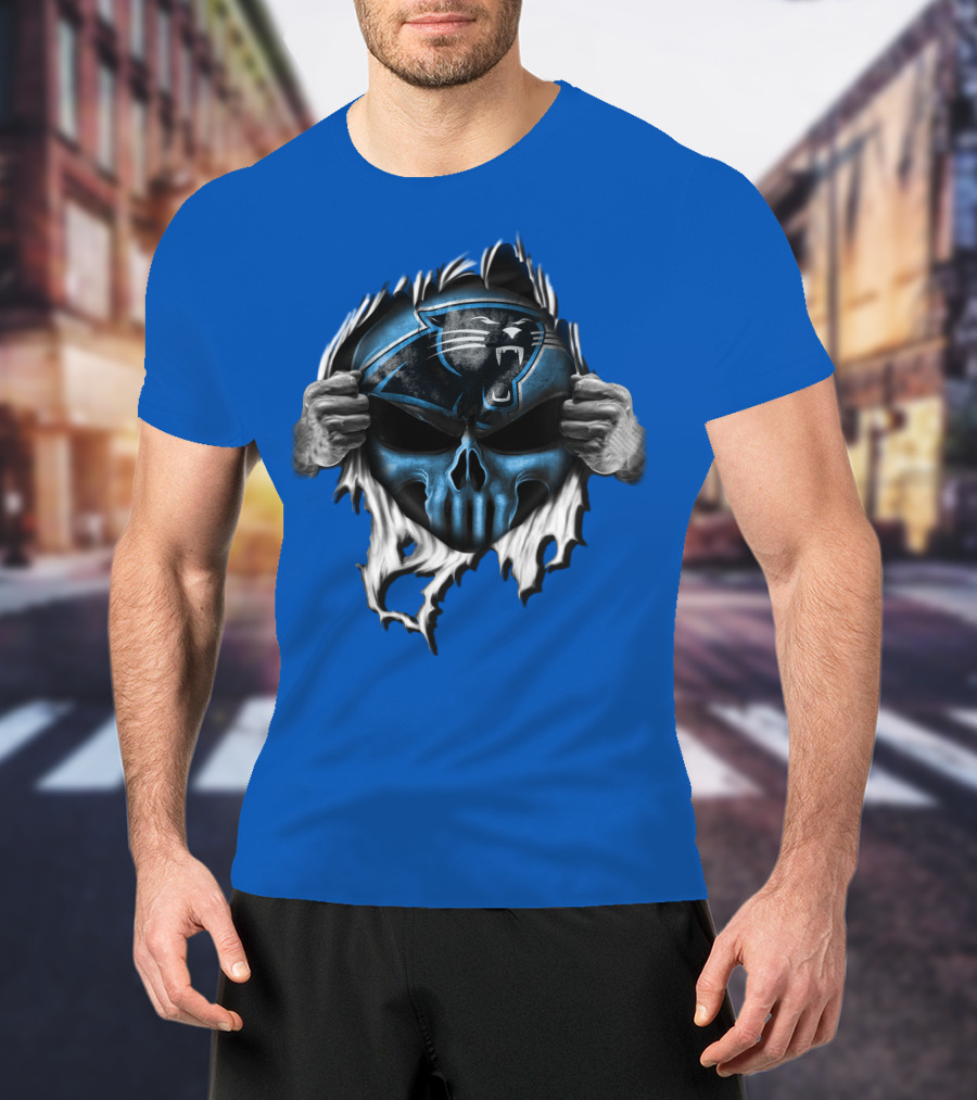 Carolina Panthers Skull Logo Rip T-Shirt