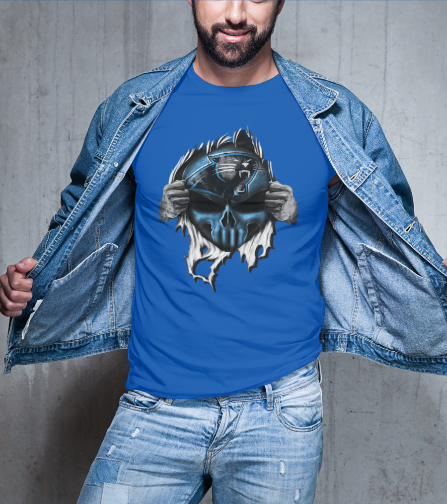 Carolina Panthers Skull Logo Rip T-Shirt