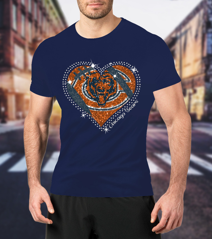 Chicago Bears Heart Logo Football Sparkle T-Shirt