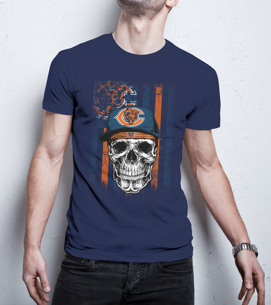Chicago Bears Skull With Cap And Stripes T-Shirt