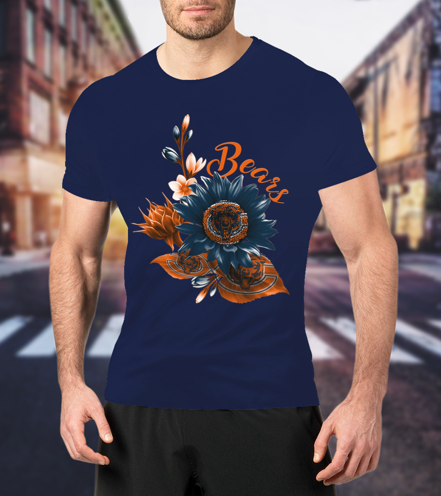 Bears Floral Design With Chicago Bears T-Shirt