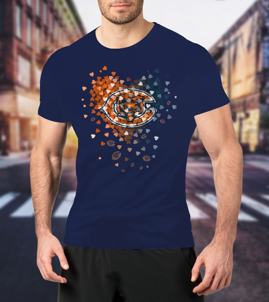 Chicago Bears Heart Logo In Orange And Navy Hearts T-Shirt