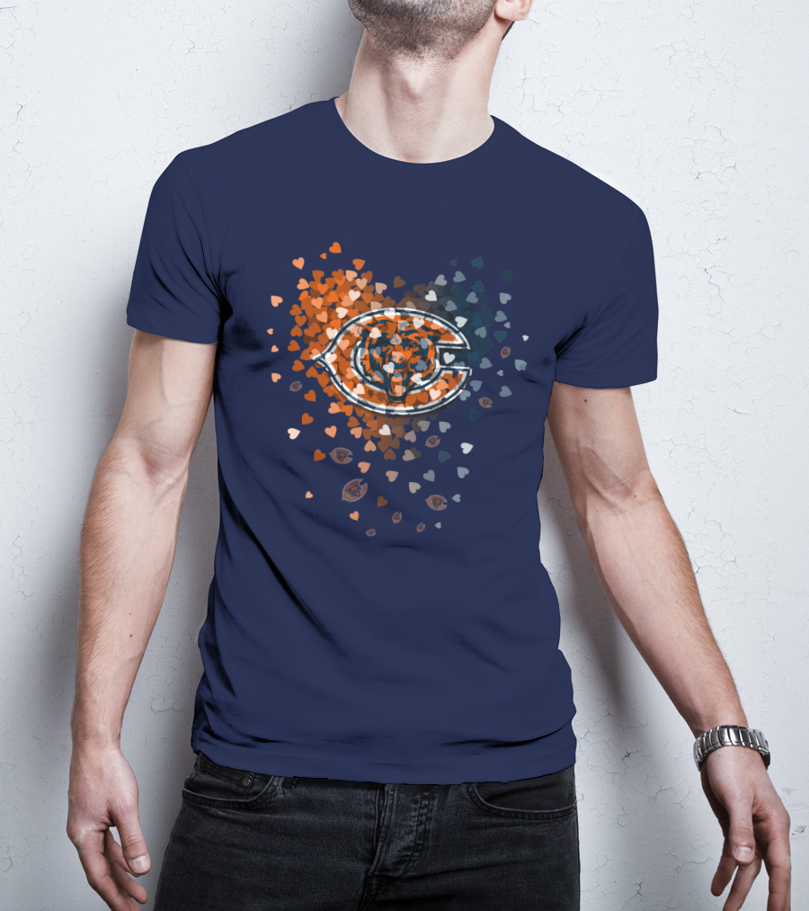 Chicago Bears Heart Logo In Orange And Navy Hearts T-Shirt