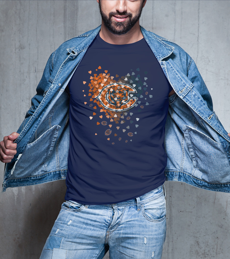 Chicago Bears Heart Logo In Orange And Navy Hearts T-Shirt