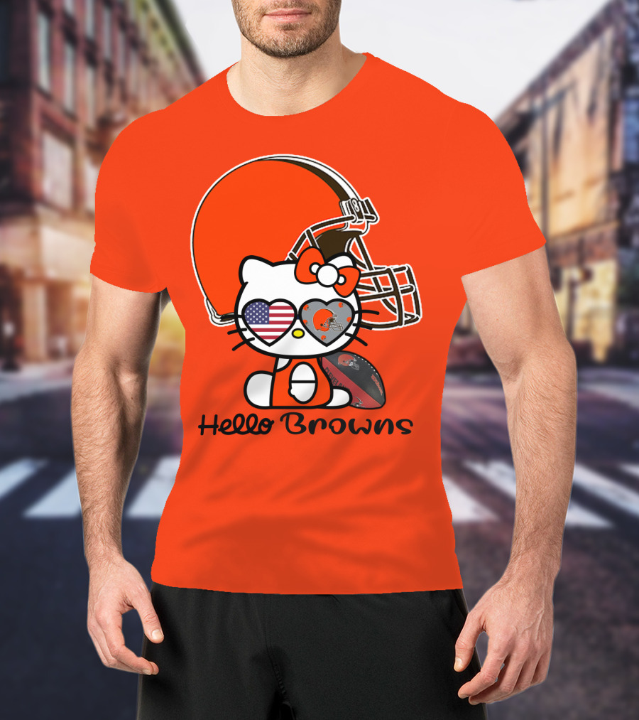 Hello Browns Cleveland Browns Football Helmet Heart Glasses T-Shirt