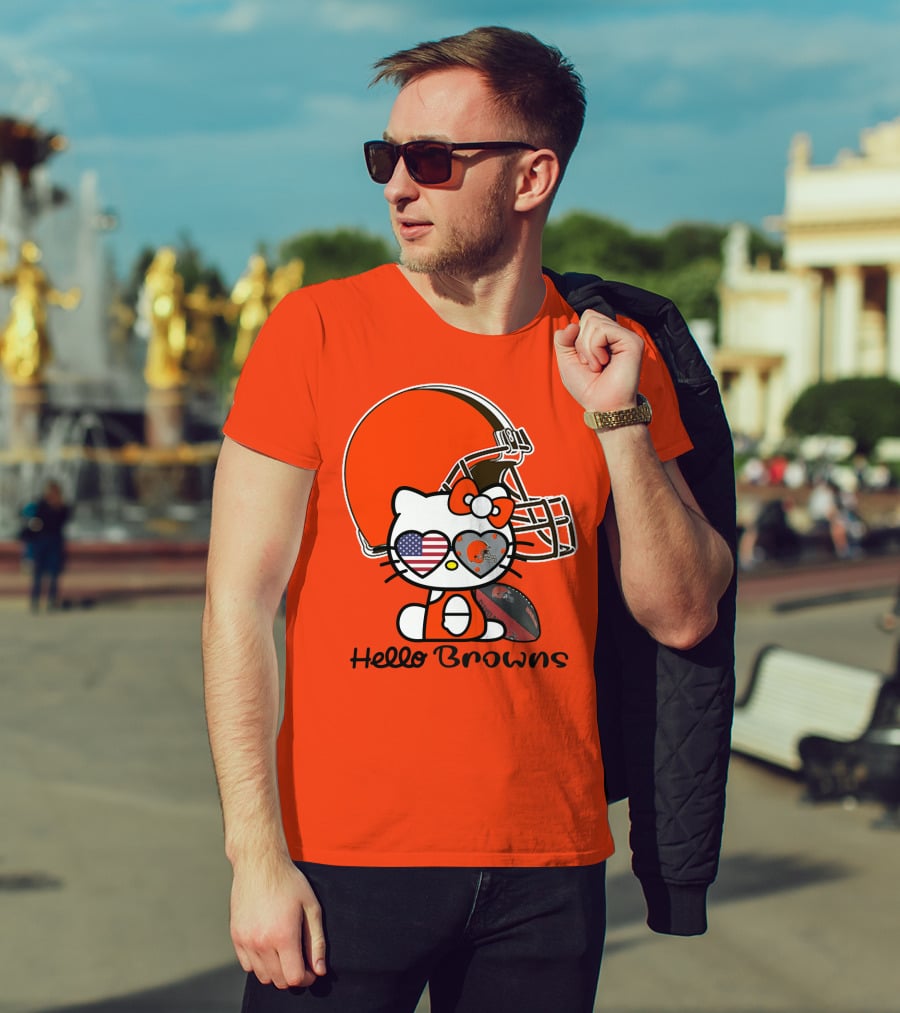 Hello Browns Cleveland Browns Football Helmet Heart Glasses T-Shirt