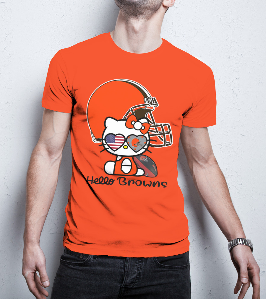 Hello Browns Cleveland Browns Football Helmet Heart Glasses T-Shirt