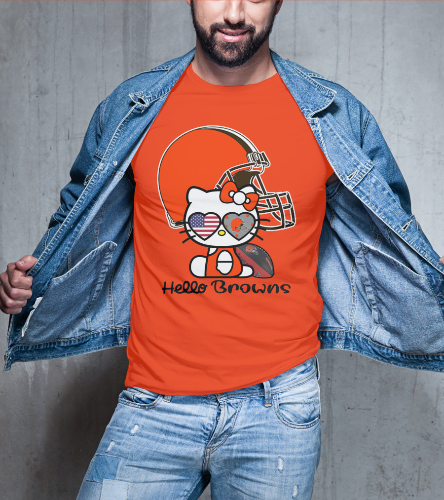 Hello Browns Cleveland Browns Football Helmet Heart Glasses T-Shirt
