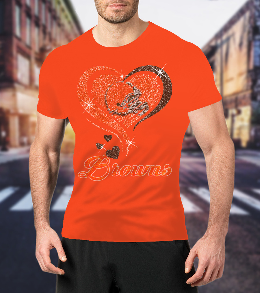 Browns Heart Helmet Sparkle Design Orange T-Shirt