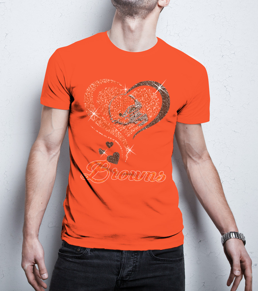 Browns Heart Helmet Sparkle Design Orange T-Shirt
