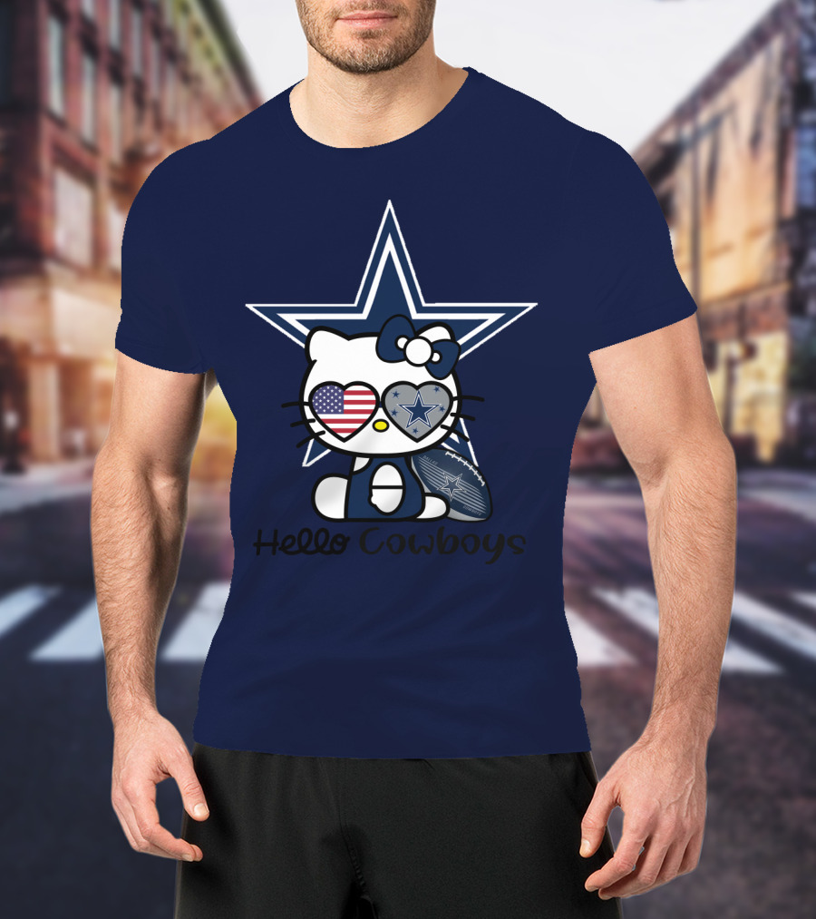 Hello Cowboys Dallas Cowboys Star American Flag Football T-Shirt