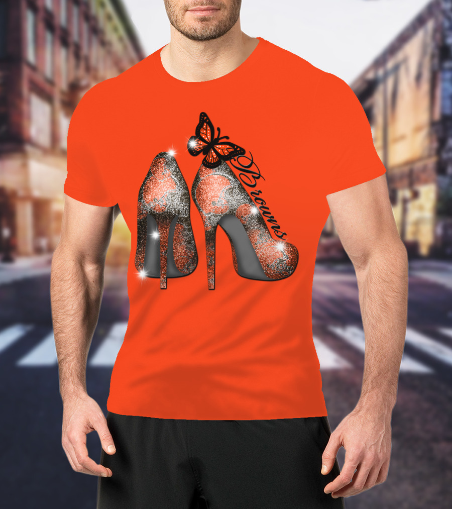 Cleveland Browns High Heels Butterfly Sparkle T-Shirt