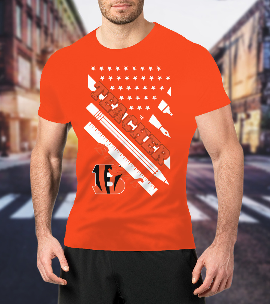Cincinnati Bengals Teacher Stars Stripes Ruler T-Shirt