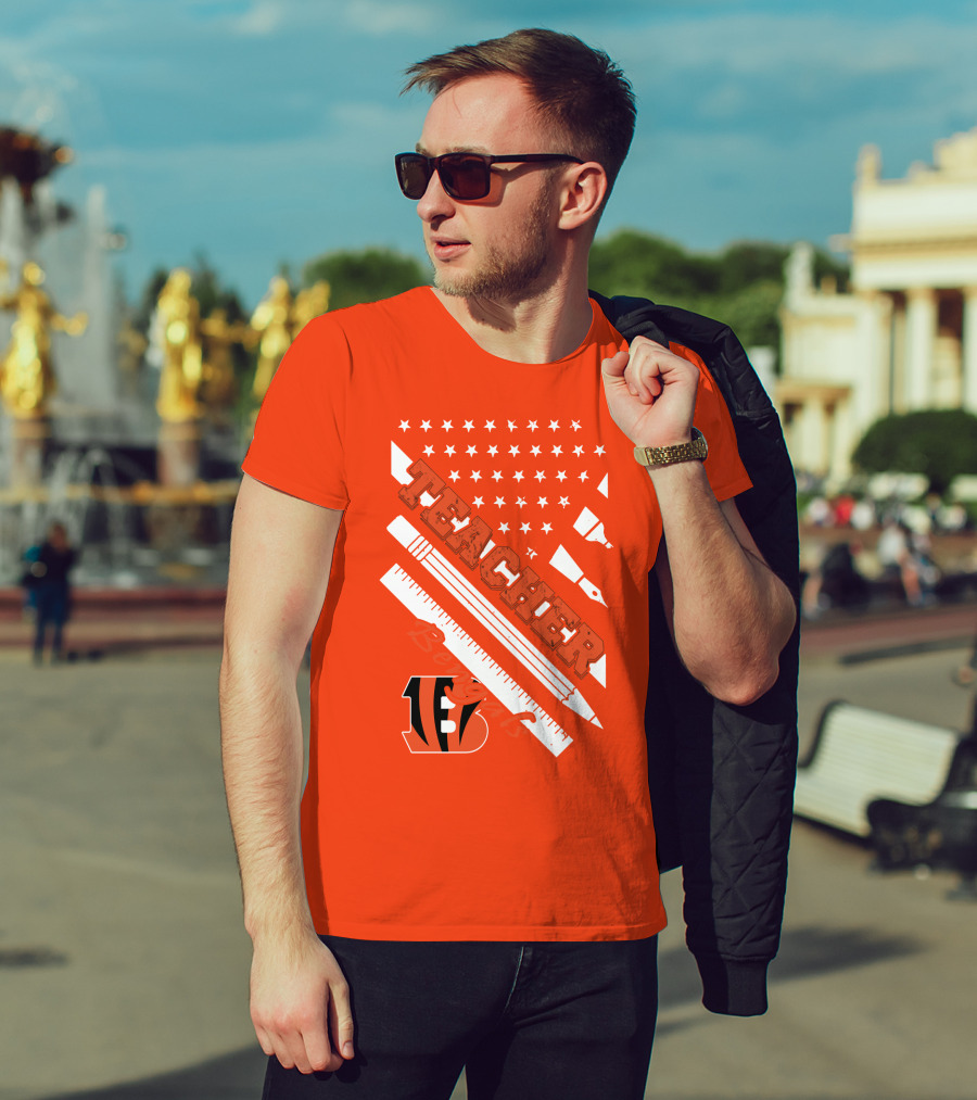 Cincinnati Bengals Teacher Stars Stripes Ruler T-Shirt