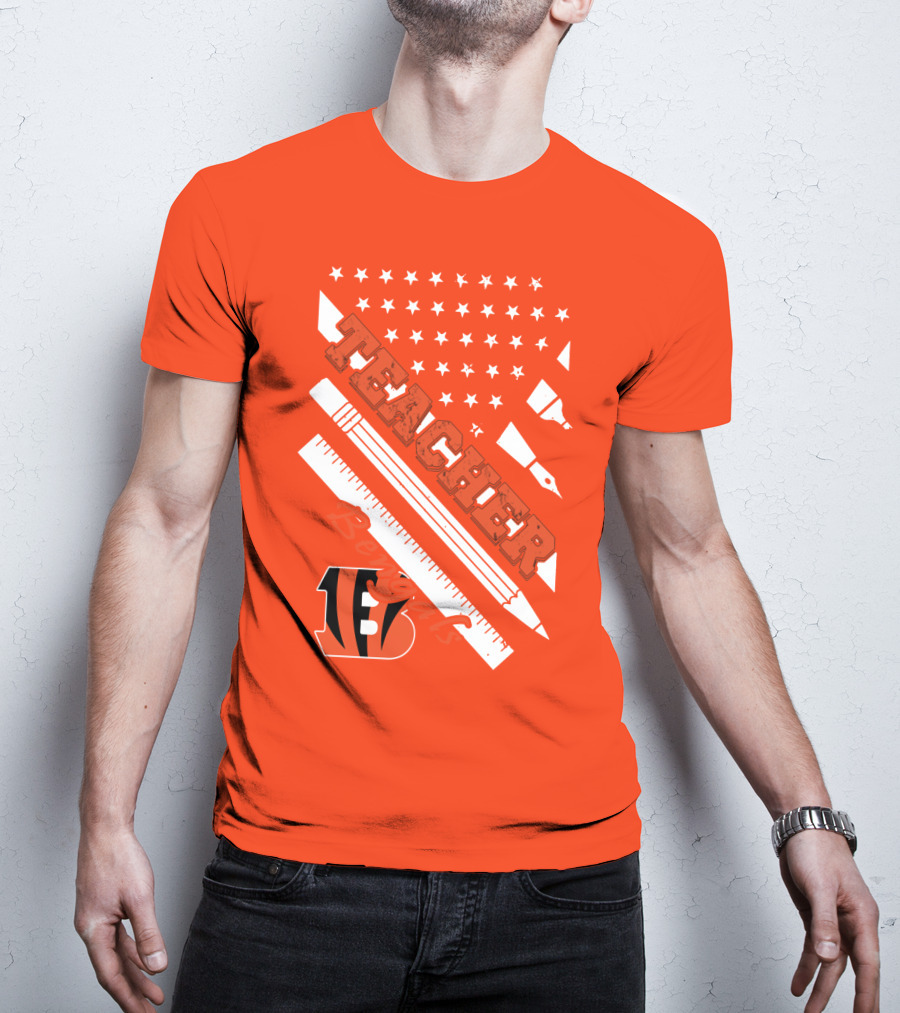 Cincinnati Bengals Teacher Stars Stripes Ruler T-Shirt