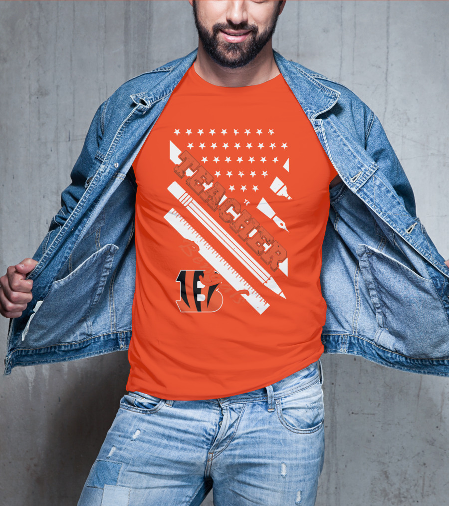 Cincinnati Bengals Teacher Stars Stripes Ruler T-Shirt