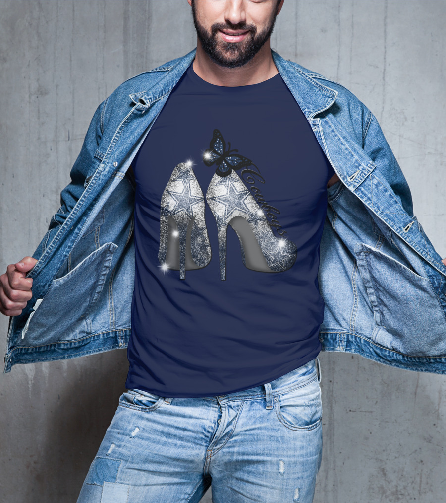 Dallas Cowboys Heels And Butterfly Sparkle Stars T-Shirt