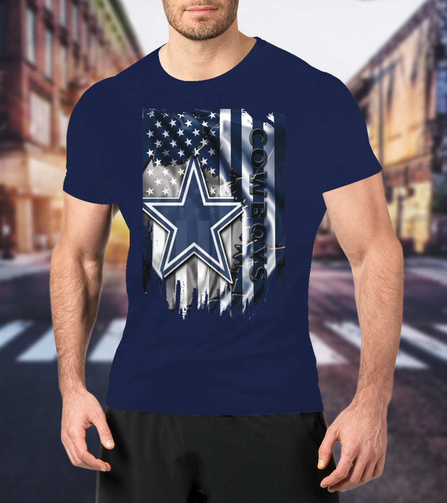 Cowboys American Flag Star Logo Navy Blue T-Shirt
