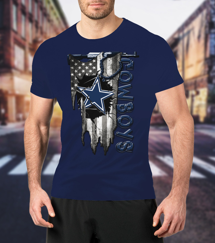 Dallas Cowboys Star Logo On Distressed American Flag With Vertical T-Shirt