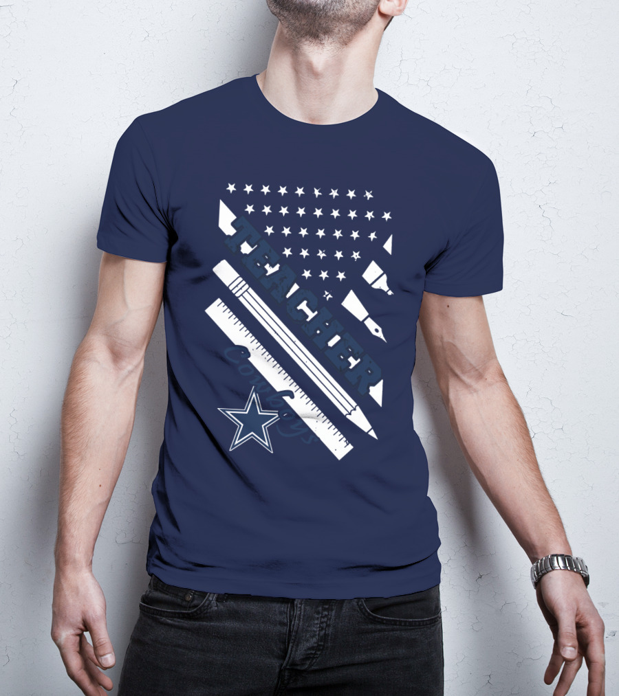 Teacher Dallas Cowboys Star American Flag Ruler And Pen T-Shirt