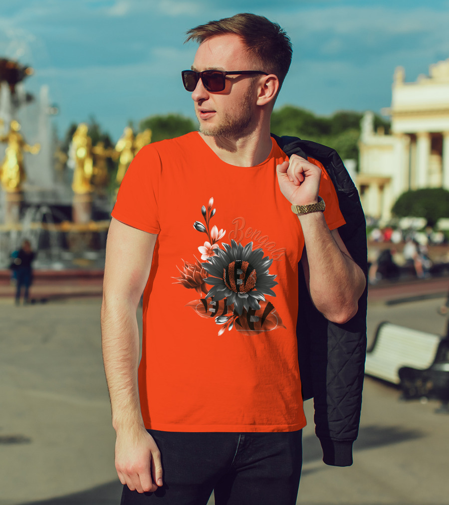 Bengals Flower Graphic With Orange And Black Elements T-Shirt