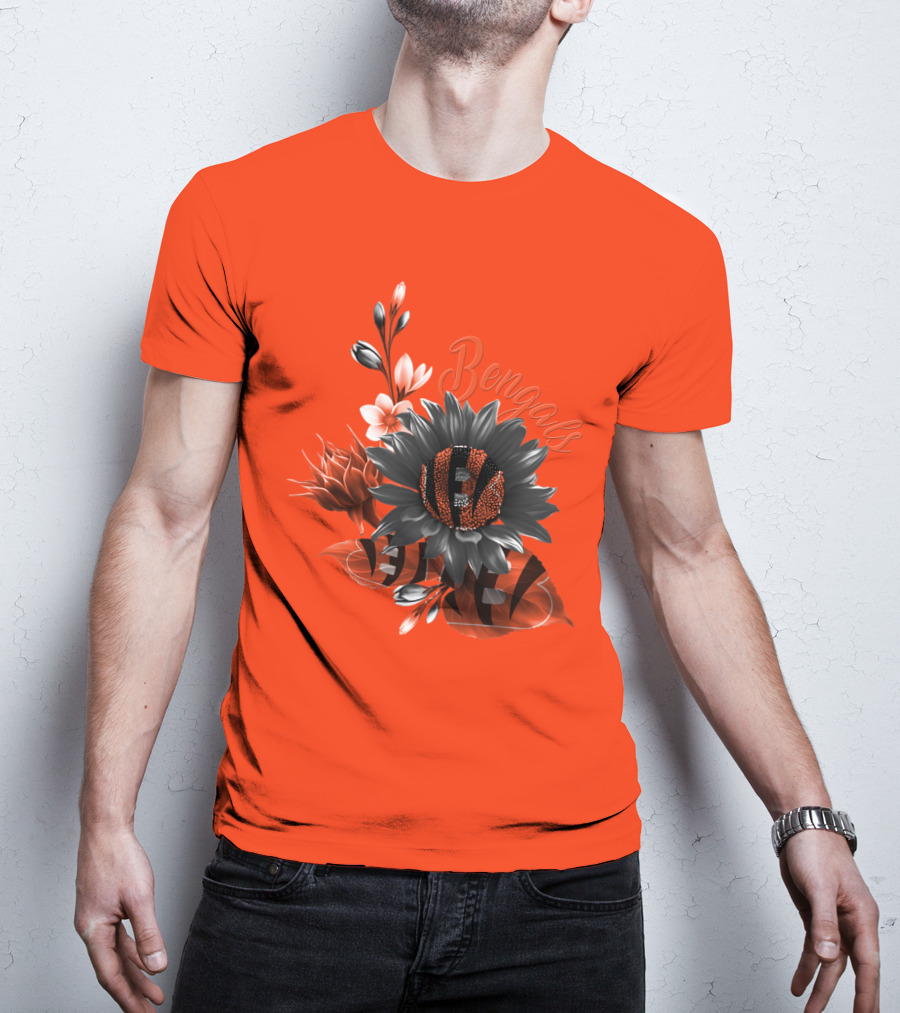 Bengals Flower Graphic With Orange And Black Elements T-Shirt