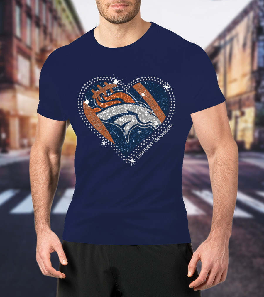 Denver Broncos Football Heart Sparkle T-Shirt