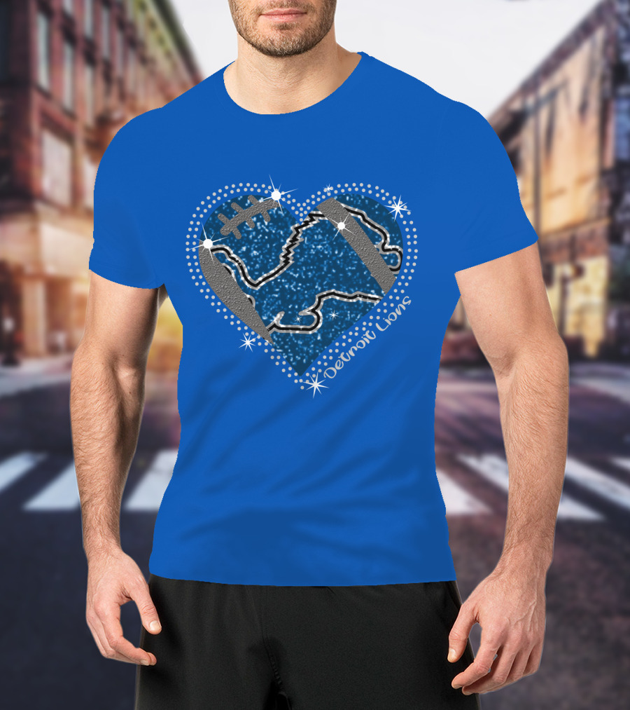 Detroit Lions Heart Football Sparkle T-Shirt