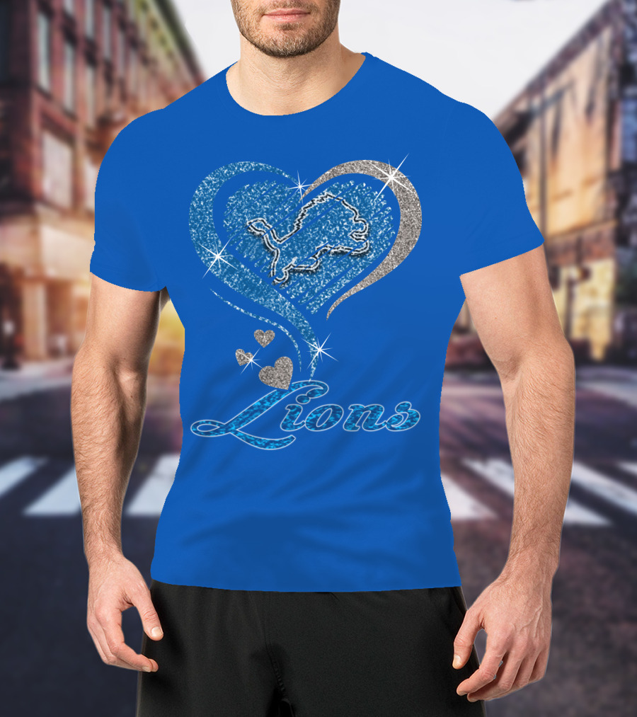 Detroit Lions Sparkling Heart Design With Accents T-Shirt