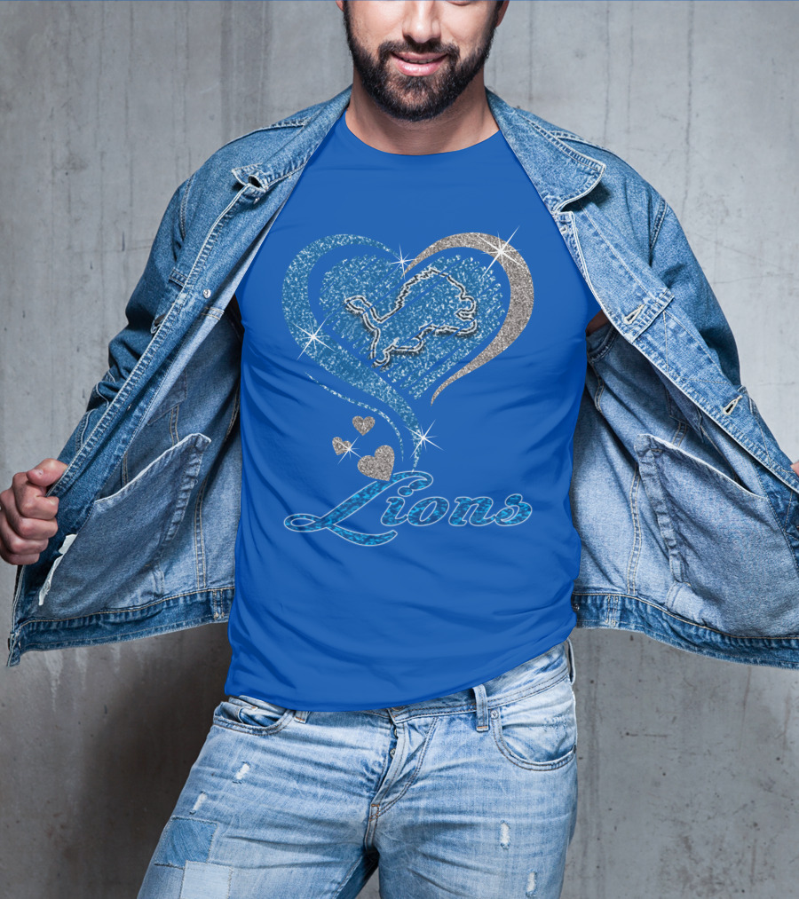 Detroit Lions Sparkling Heart Design With Accents T-Shirt