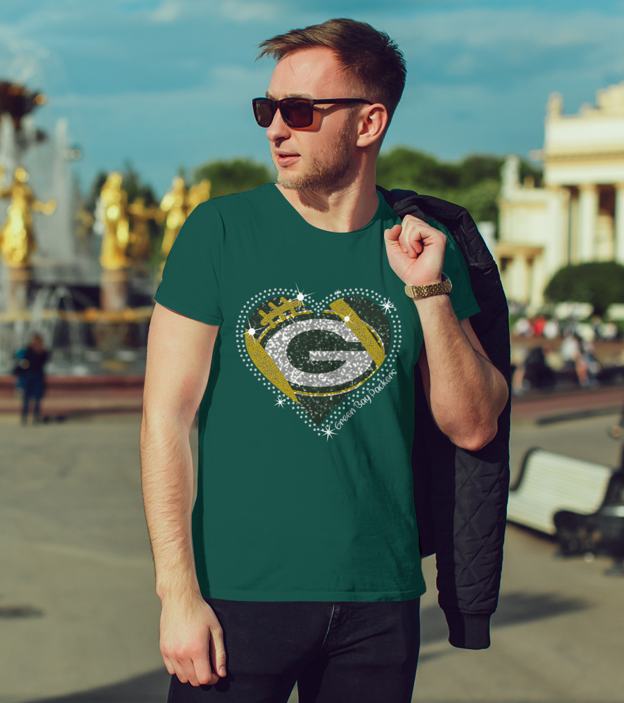 Green Bay Packers Heart Glitter T-Shirt