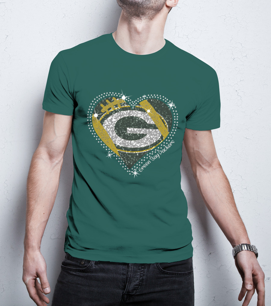 Green Bay Packers Heart Glitter T-Shirt