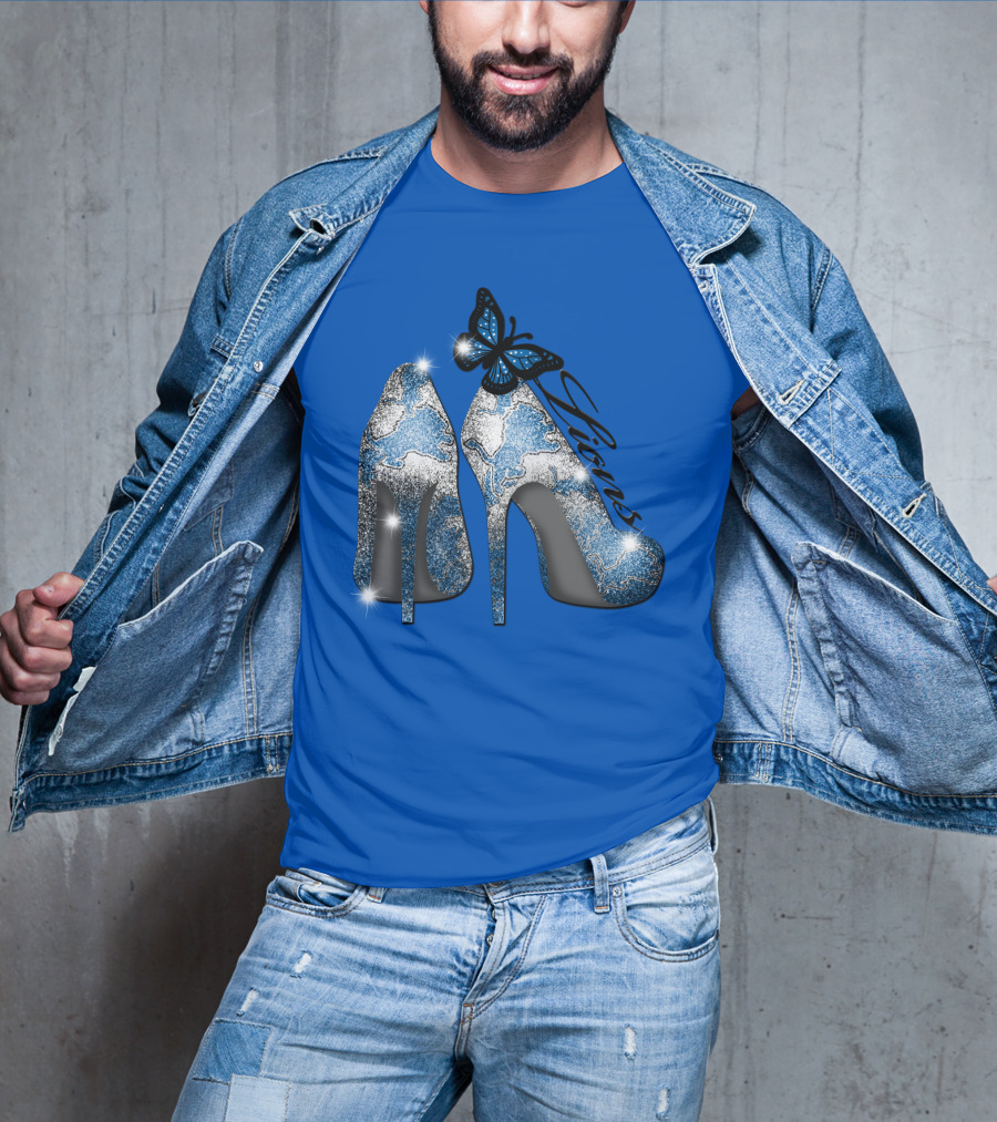 Detroit Lions High Heels Butterfly Sparkle T-Shirt