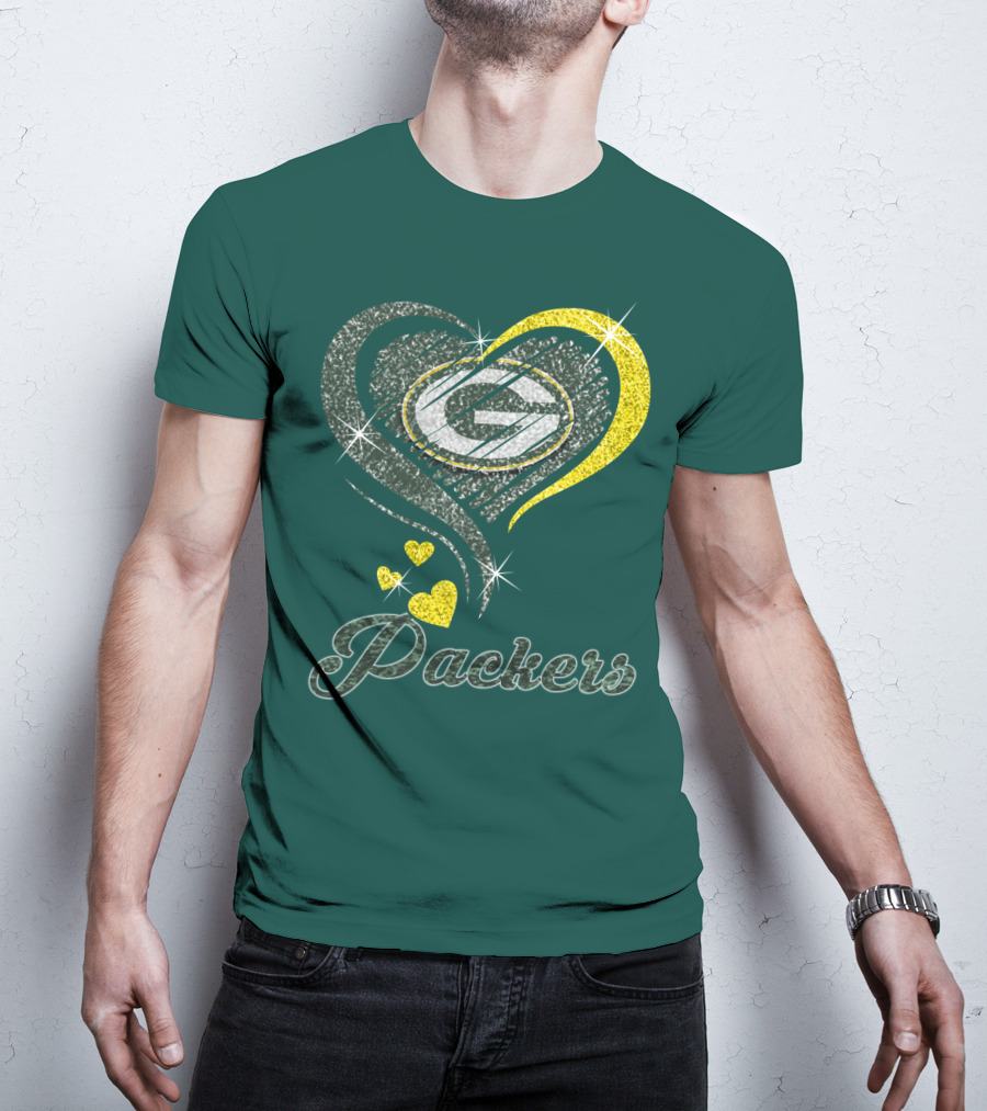 Green Bay Packers Heart Logo Sparkle T-Shirt