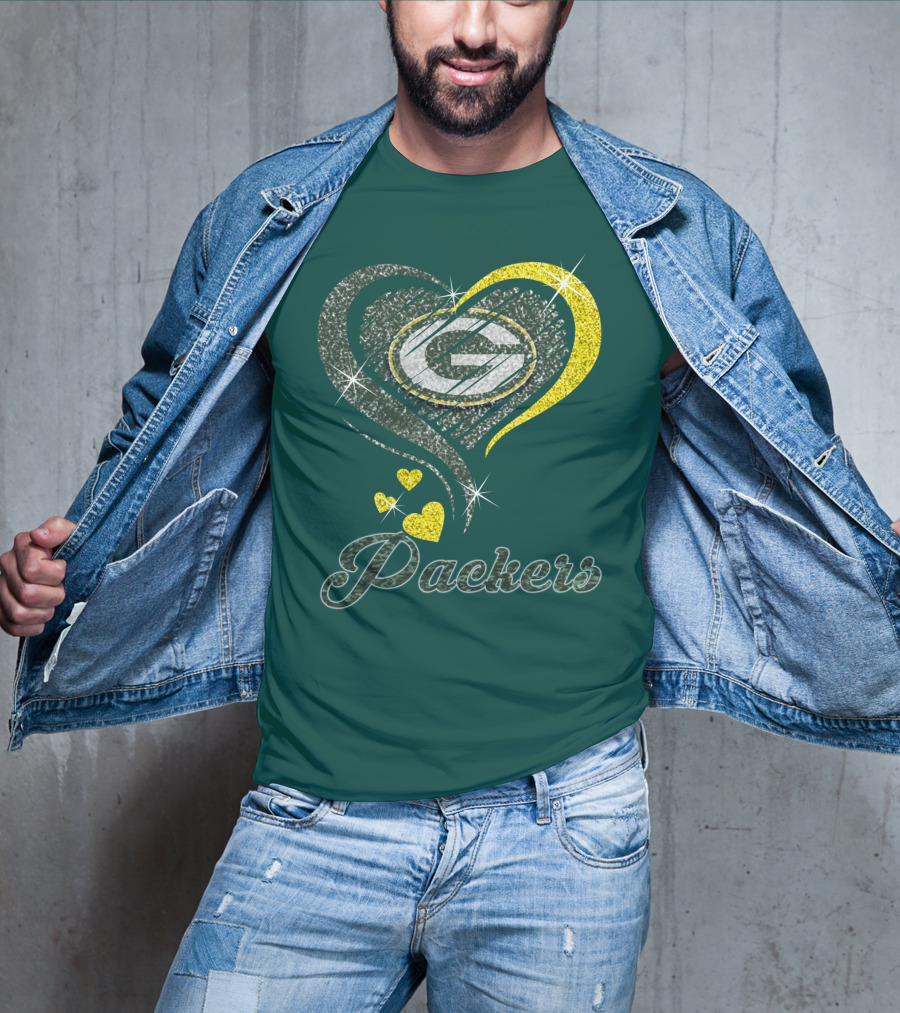 Green Bay Packers Heart Logo Sparkle T-Shirt