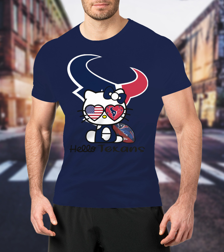 Hello Texans Houston Texans American Flag Football T-Shirt
