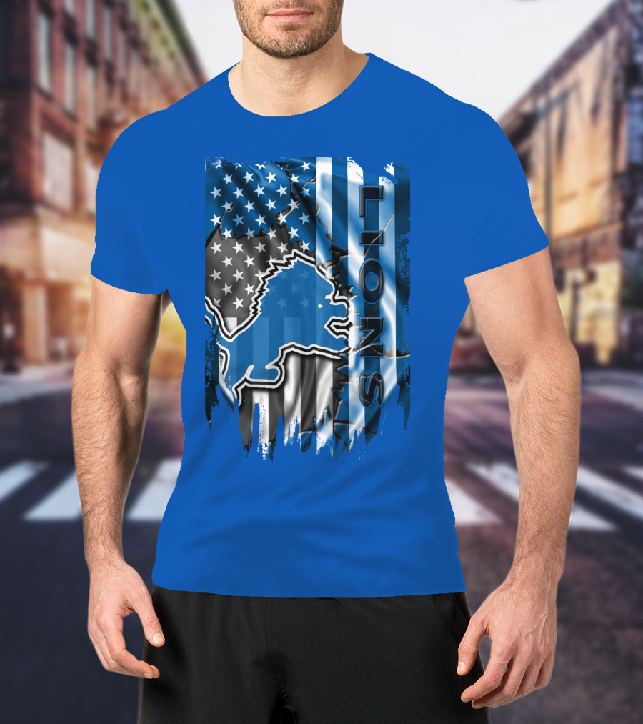 Detroit Lions American Flag Football Team T-Shirt